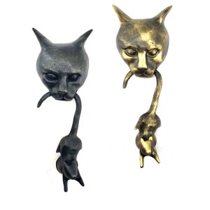Cat and Mouse Door Knocker,Solid Brass,8 inches, Door Ornament