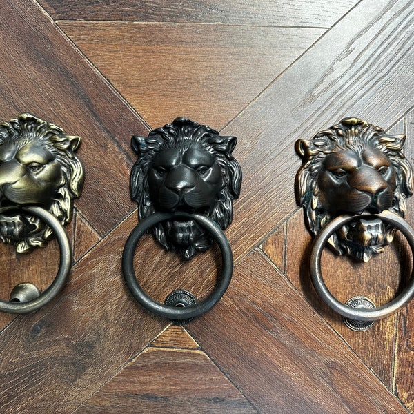 Lion Head Door Knocker,%100 Brass,Front Door Ornament, Gift For,Handmade,5.9 inch - 14,5 cm