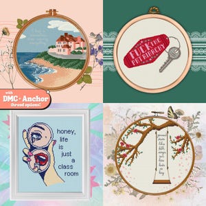 Indie Pop Lyric Cross Stitch Pattern Bundle - Feminist Sampler Set (Digital Download)