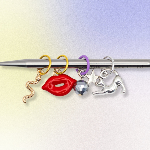 Pop Star Stitch Markers | Snake | Red Lips | Cat Stretching | Mirrorball | Knitting | Notions