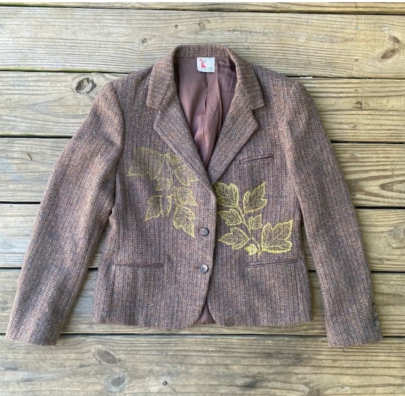 VTG Tweed Blazer with Gold Leaves - image 1