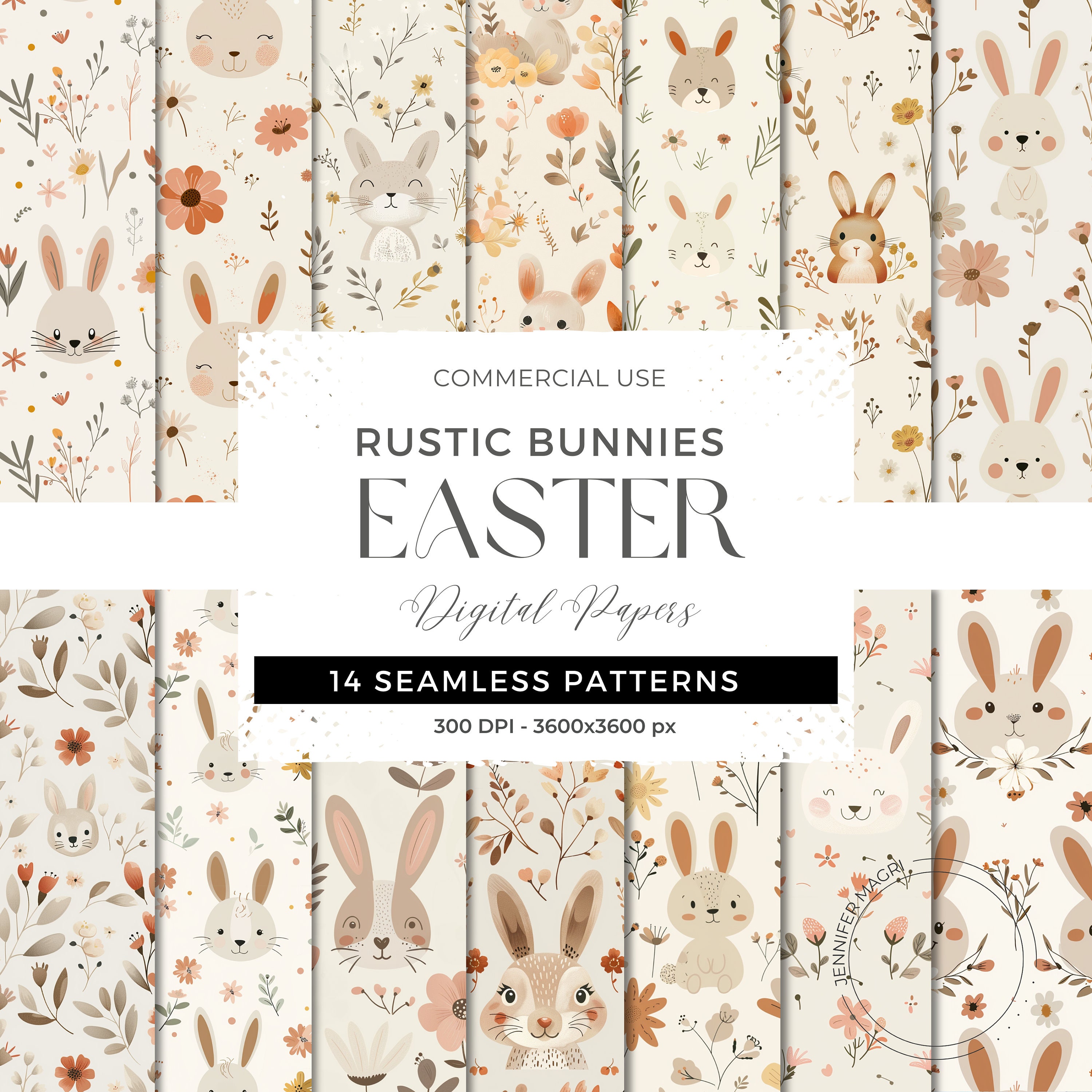 Rustic Easter Bunnies Seamless Pattern, Rustic Easter Digital Paper ...
