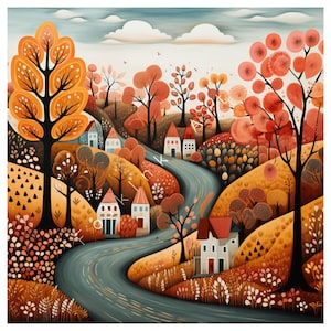 Seasonal Storytelling: Portraits of a Fall in Folklore | AI Digital Wall Folk Art