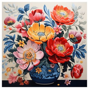 Anemone Elegance: Floral Vase Art in Pastel Tones for Gentle Ambiance | AI Digital Wall Folk Art
