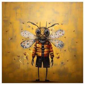 Buzzworthy Decor: Georgia Tech's Funniest Yellow Jacket Folk Art | AI Digital Wall Art