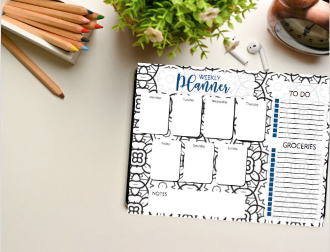 Coloring Page Weekly Planner Instant Download Printable - Etsy