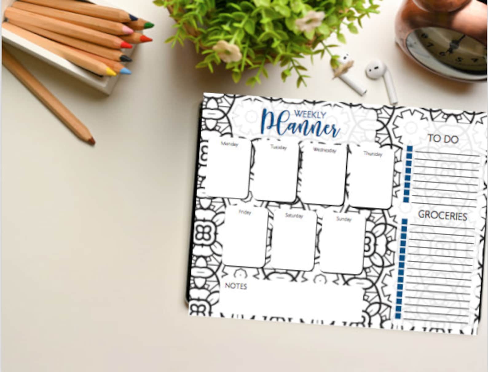 Coloring Page Weekly Planner Instant Download Printable - Etsy