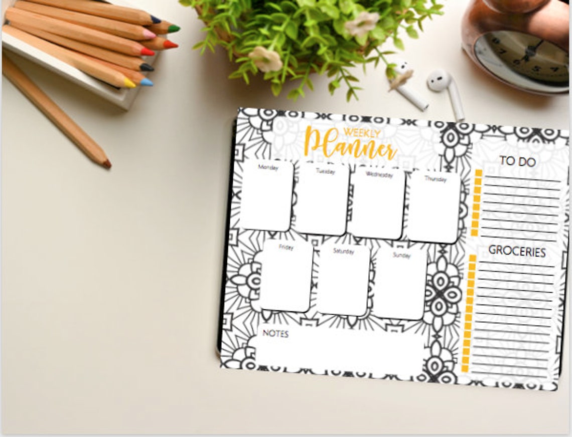 Coloring Page Weekly Planner Instant Download Printable - Etsy