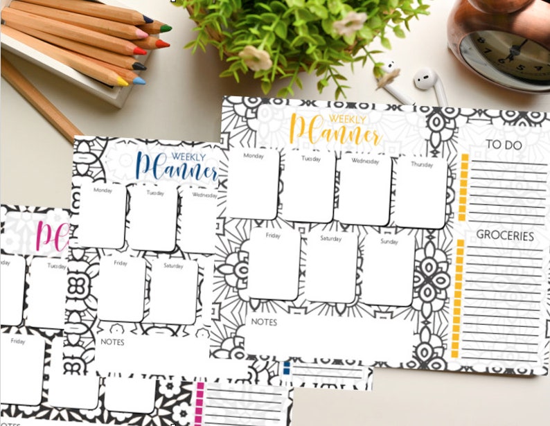 Coloring Page Weekly Planner Instant Download Printable - Etsy