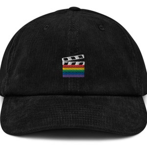 Pride Flag Movie Slate Film Clapper Embroidered Corduroy Hat - Gift for Queer Filmmakers - Gift for LGBTQIA Filmmakers - Film Director