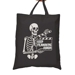 Keep Filmmaking Human Black Tote Bag I Horror Movies I Gift For Filmmakers Screen Writer Cinematographers Creatives Cinephiles Movie Lovers