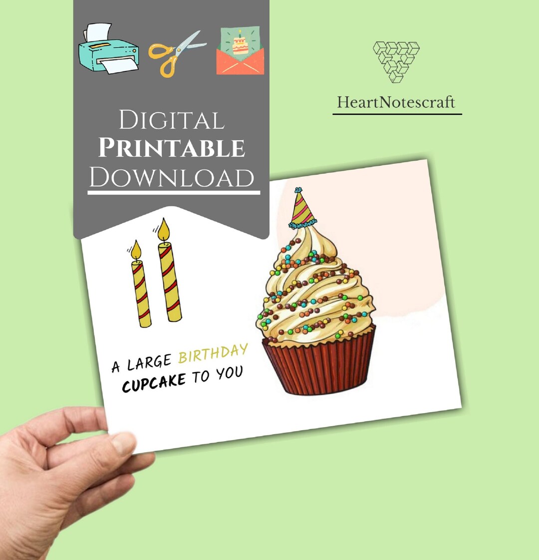 Birthday Cupcake Printable Birthday Cards E-birthday Cards - Etsy