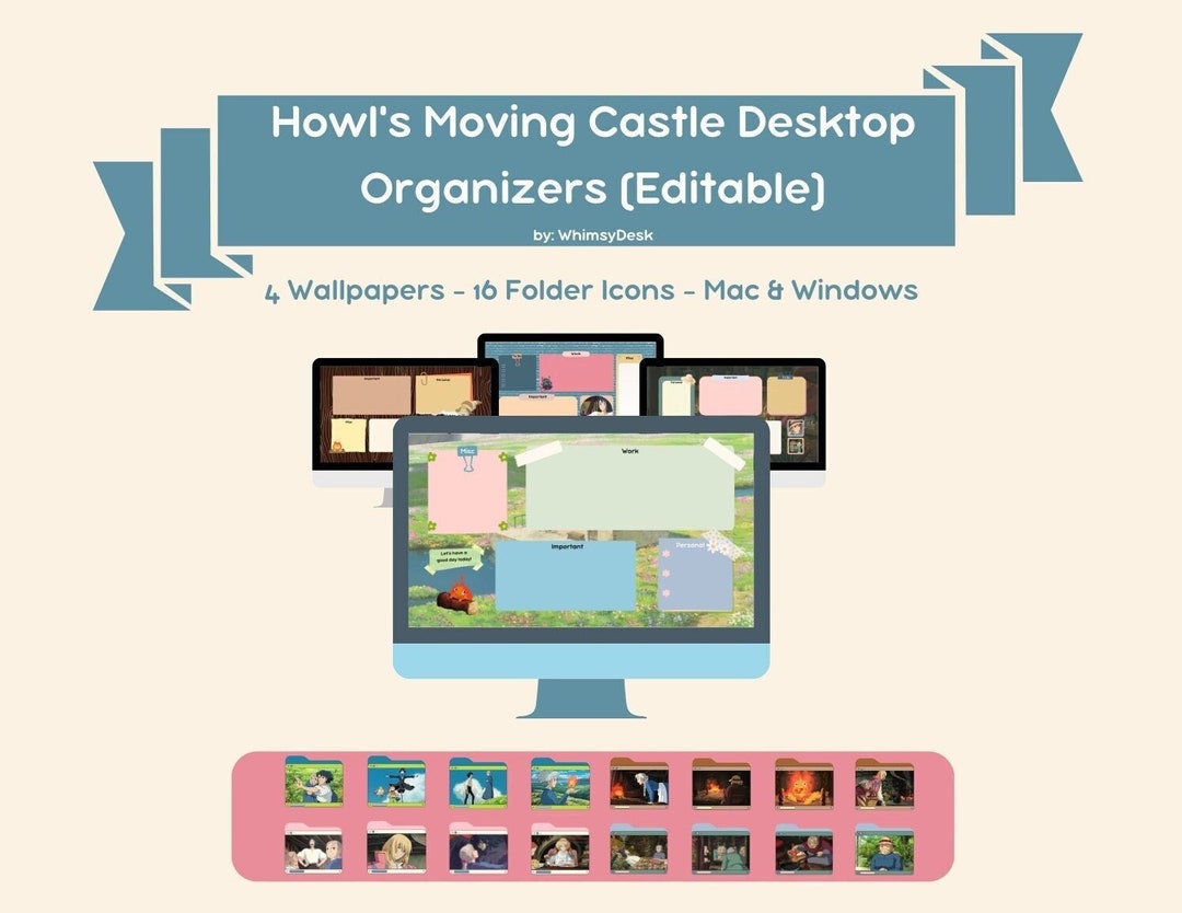 Howl's Moving Castle Desktop Organizer Wallpaper 2023-2024 | Editable ...