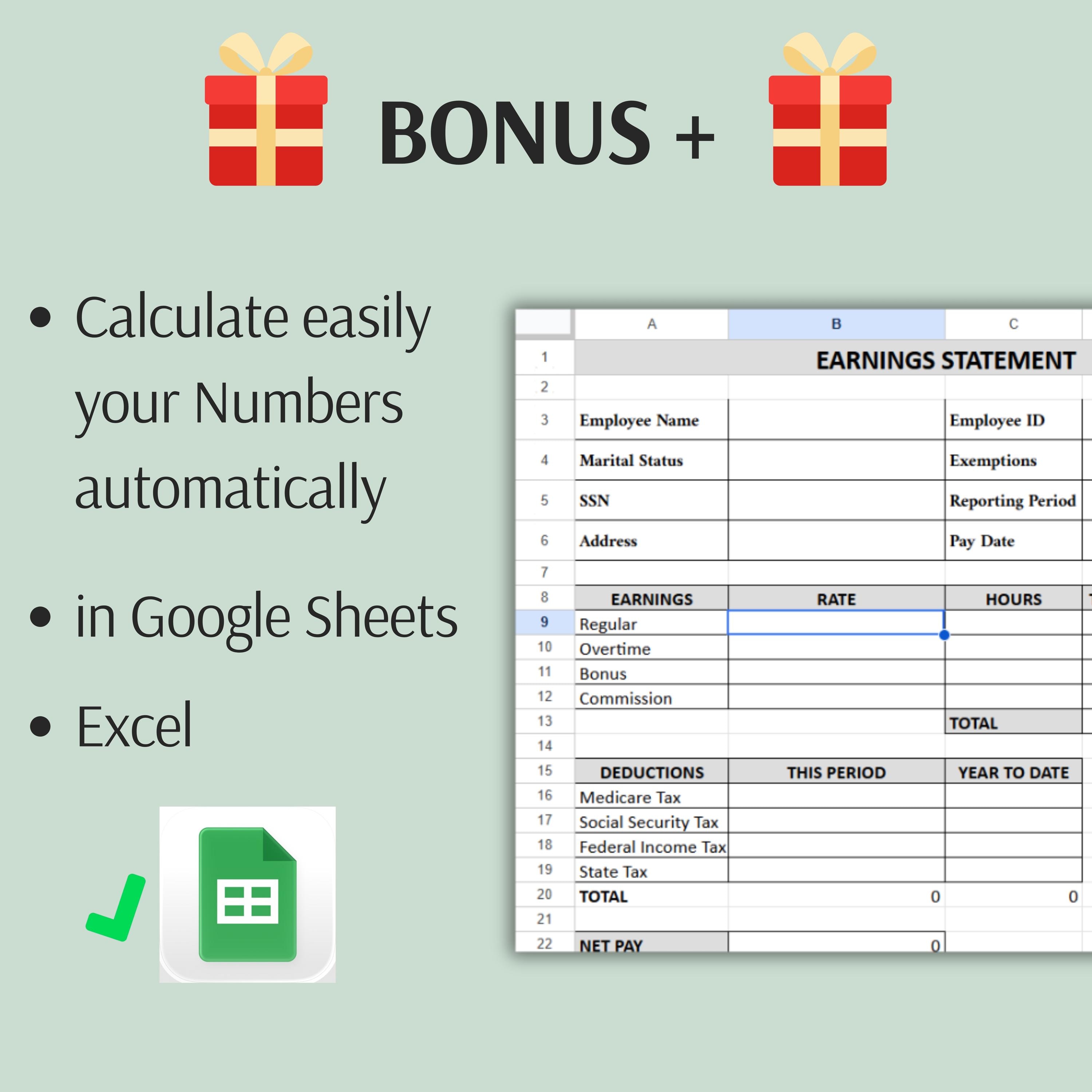 Editable Pay Stub Template, Payroll Earnings Statement, Canva, Google ...