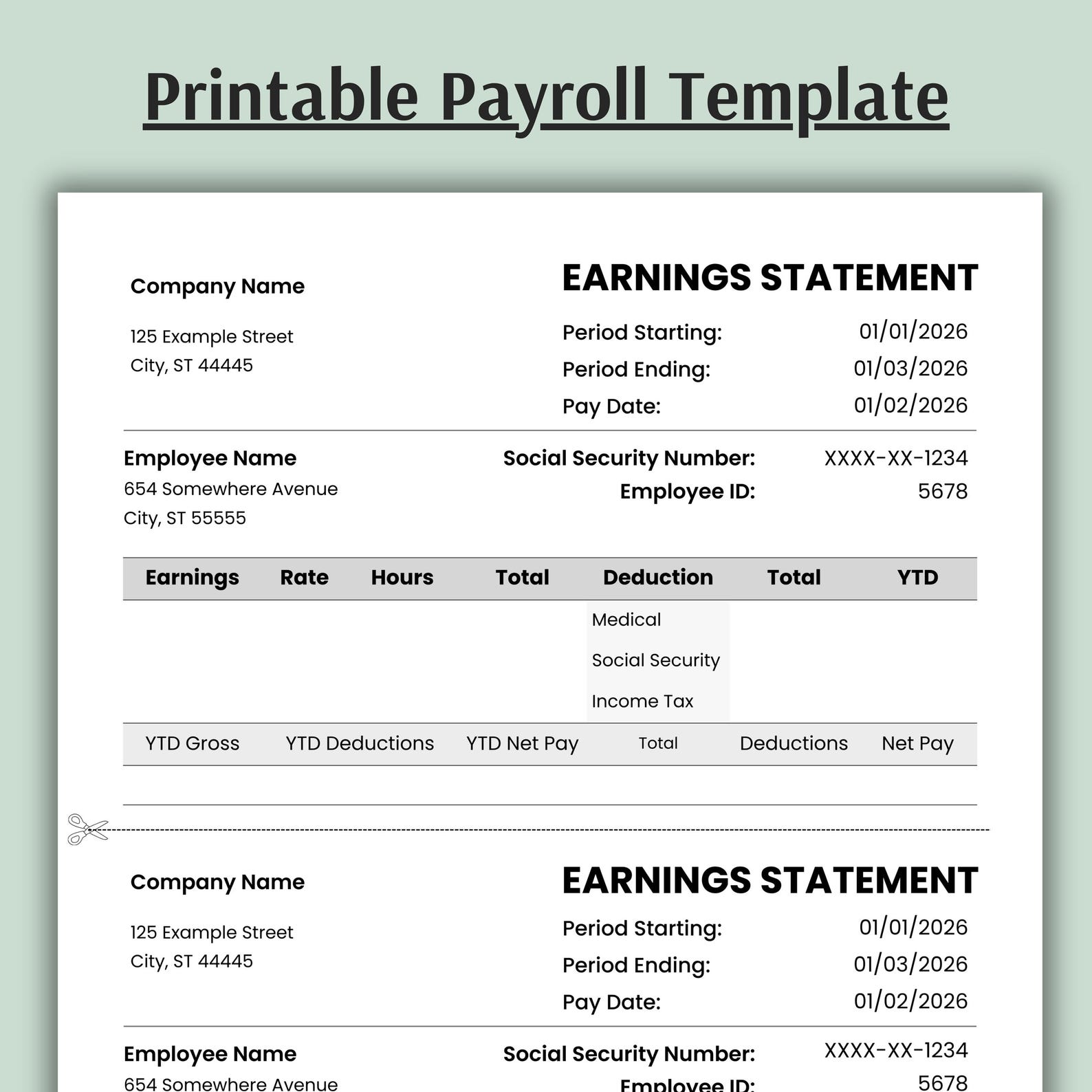 Editable Pay Stub Template, Payroll Earnings Statement, Canva, Google ...
