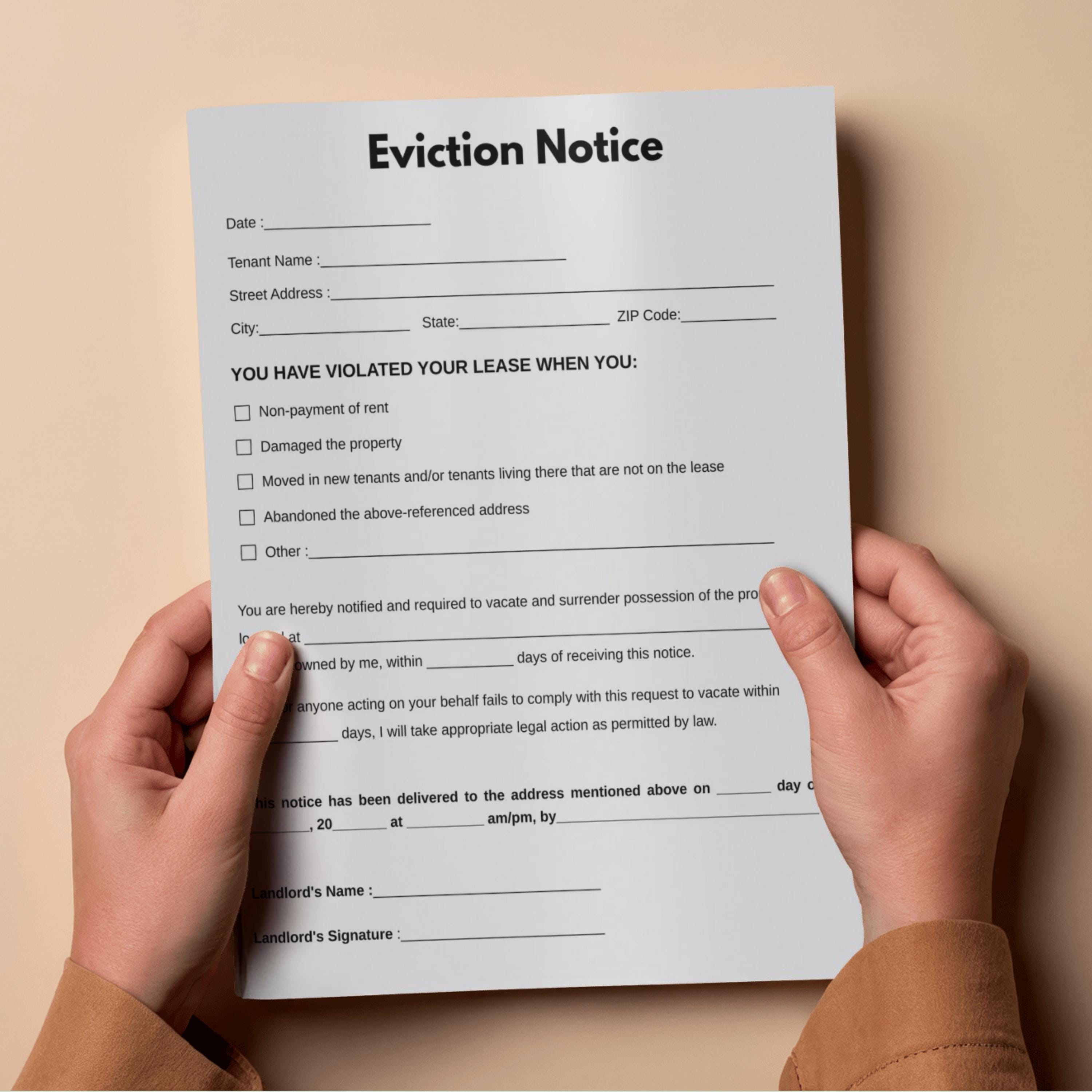 Editable Eviction Notice Template, Notice to Vacate Template Printable ...