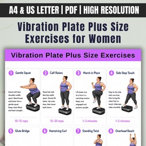 Vibration Plate Plus Size Exercises Printable PDF for Women | Beginner Workout Chart PDF A4 & US Letter, digital download