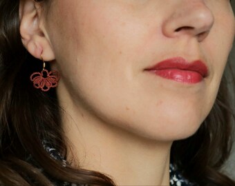 Ophélie lace earrings - terracotta, without pearl