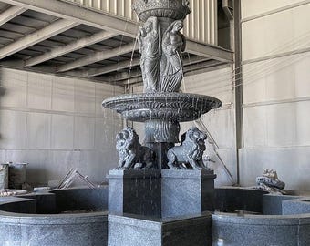 Fonte de mármore clássica para jardins - Fonte de água externa durável e elegante