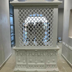 Marble Temple Handcrafted with Intricate Carvings - Spiritual Home Decor