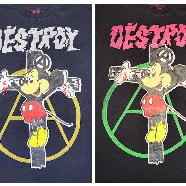 DESTROY Crucified Mickey Mouse Chaos Punk Seditionaries Disney DIY screenprinted shirts Up the punx!