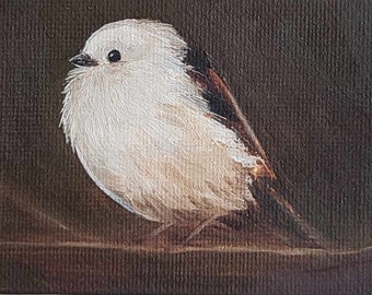 Kleine olieverfschilderijen: vogeltjes (9x6,5 cm)