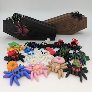 Spooky Luxury Miniature Coffin/ Casket Box with 5 Assorted Spiders