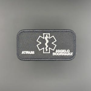 EMT Name and Location Patch | Black and White EMS Rectangle Patch. Hook & Loop Or Sew-On options available