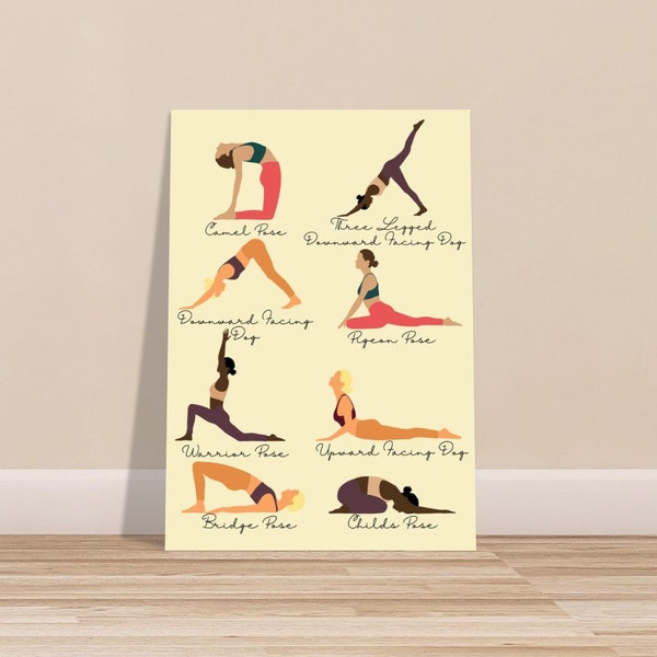 Yoga Poses Poster, Workout Guide, Fitness Gift, Inspirational Wall Art, Yoga Studio Decoration