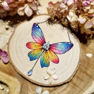 Fairy wings rainbow Necklace  fantasy colorful butterfly