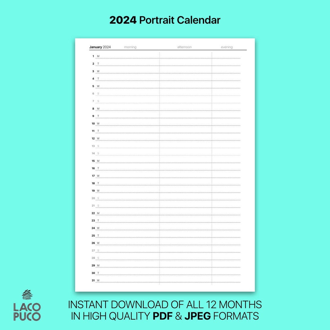 2024 Calendar Portrait/vertical - Etsy