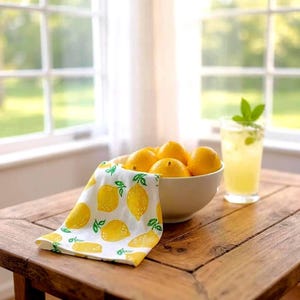 Lemon Tea Towel, Hand-Printed Cotton Kitchen Towel