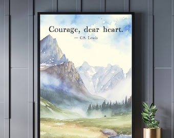 CS Lewis Wall Art, CS Lewis Quotes, Printable Narnia Digital Download, Courage Dear Heart, Aslan Print, Lucy, The Voyage of The Dawn Treader
