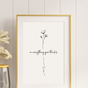 Custom Print, Christian Wall Art, Bible Verse Print, Line Drawing, In Everything Give Thanks, 1 Thes. 5:18, Instant Download