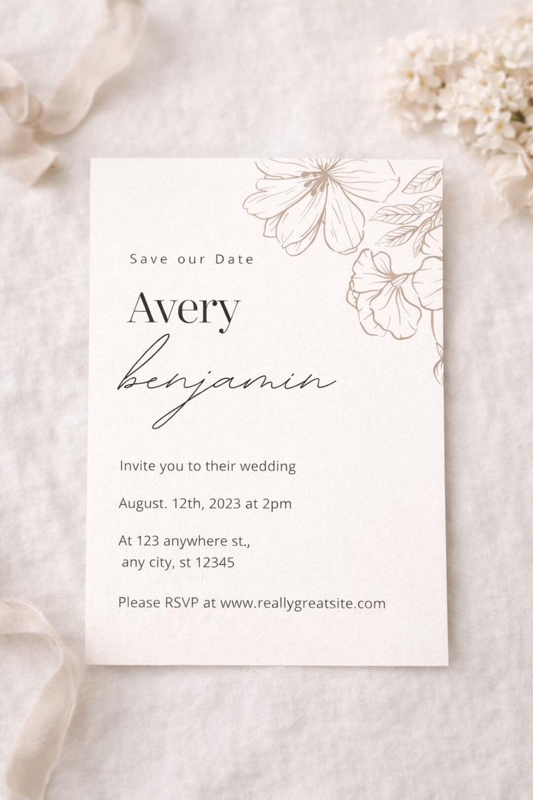 Floral Save the Date Template | Minimalist Wedding Invite (canva ...