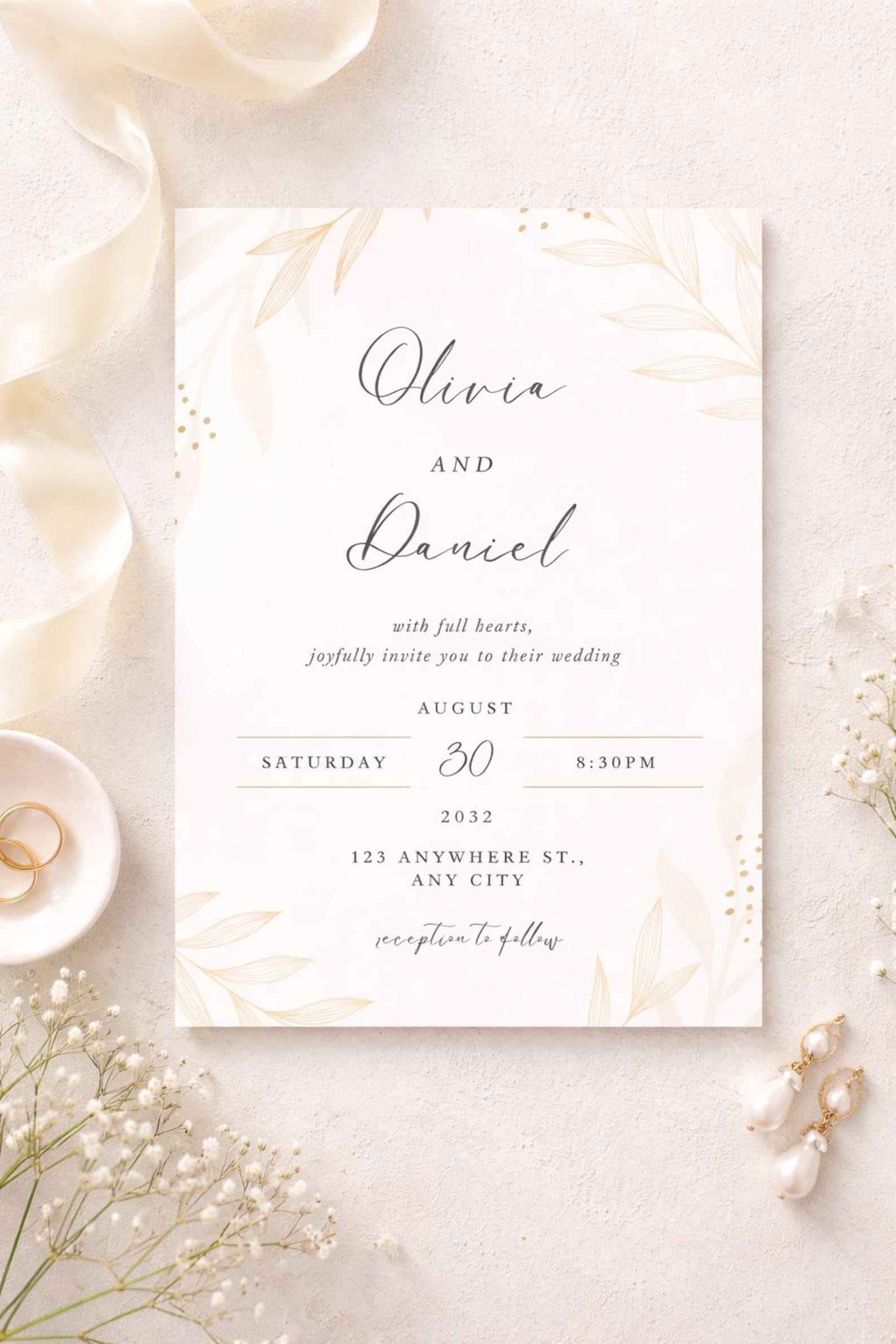 Editable Wedding Invitation Template Minimal Botanical Wedding Invite
