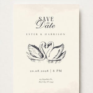 Eleganter Schwan Save The Date Vorlage, Vintage Hochzeitseinladung
