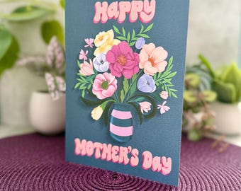 Hand-Illustrated Floral Mother's Day Card: Spring Flower Bouquet