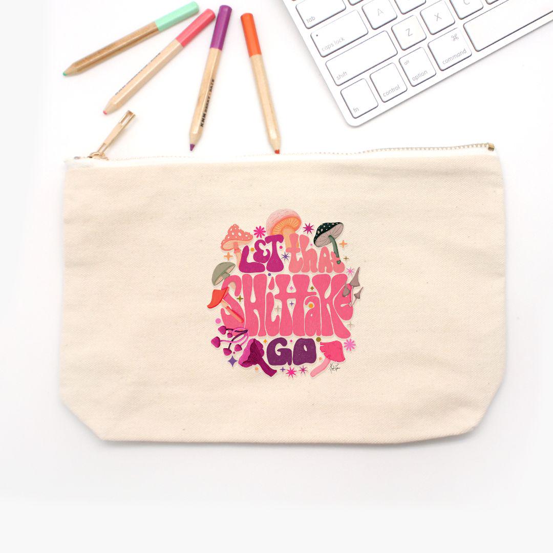 Let That Shittake Go Pencil Case – Fun Mushroom Design Cotton Canvas Pouch