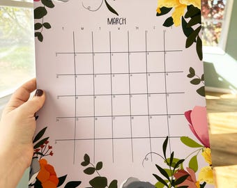 Calendario da parete floreale 2026 / Calendario botanico disegnato a mano / Fiori illustrati / Calendario artistico stravagante in regalo / Decorazione da parete naturalistica 2026