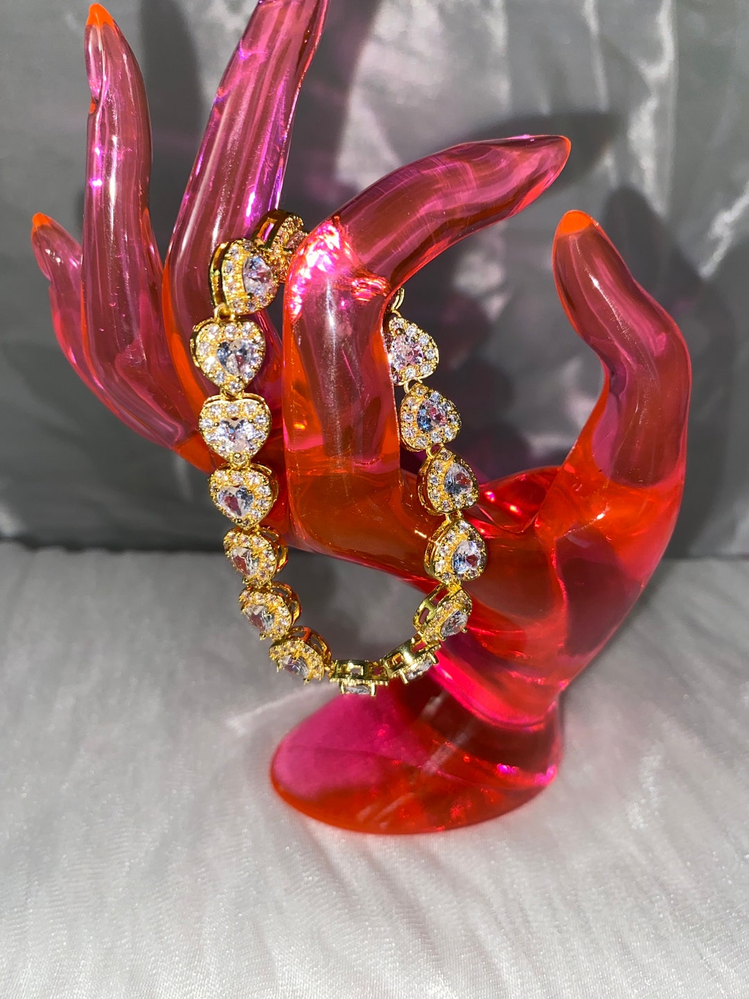 Heart Tennis Bracelet Zircon Ice Diamond Silver and Gold Etsy