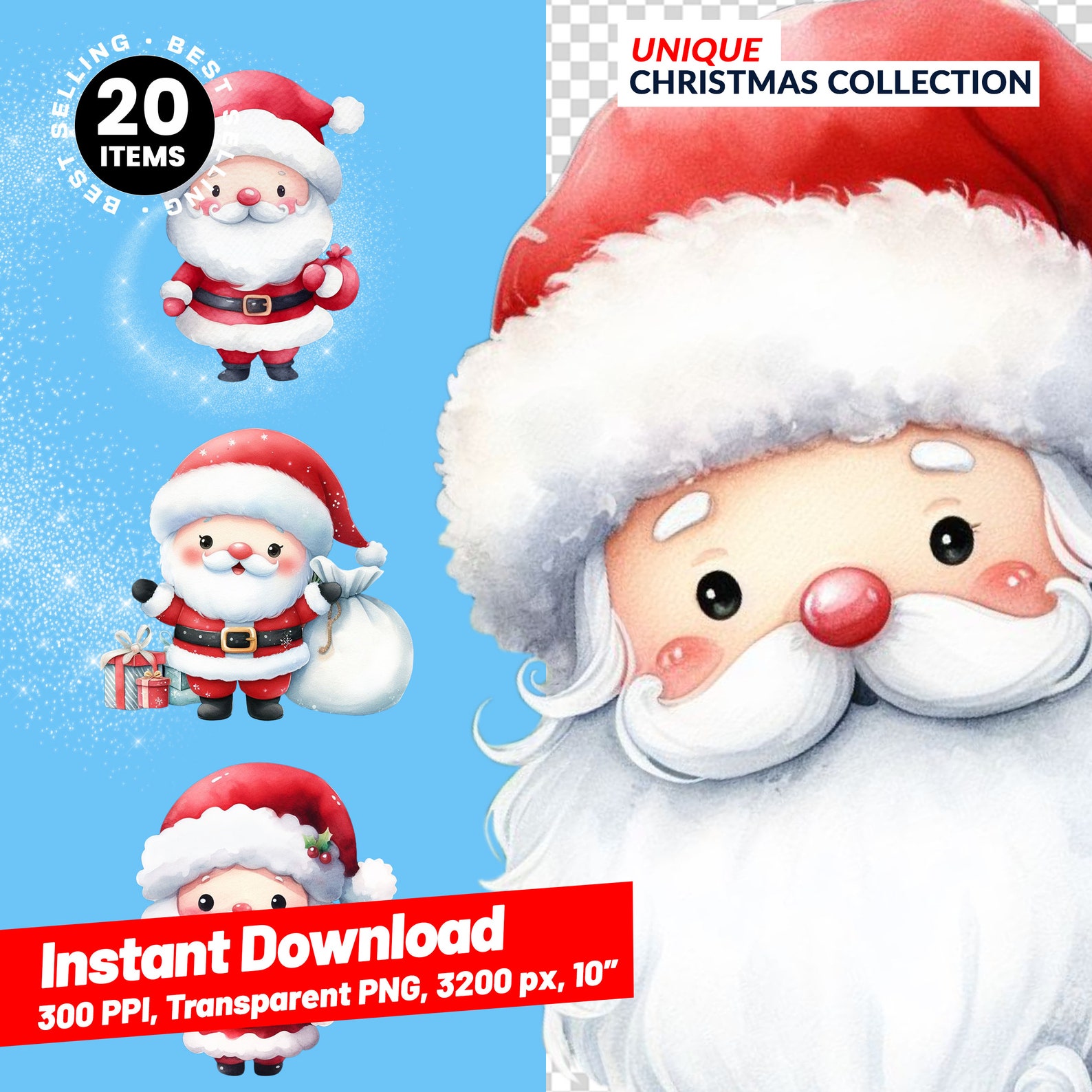 Watercolor Santa Clipart Bundle 20 Christmas PNG Images Digital ...