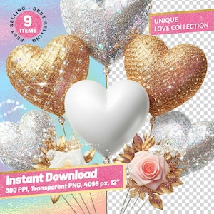 Verjaardagsballonnen Clipart PNG, Bruiloft, Verloving, Manden liefdesballonnen, Digitaal, Glitter