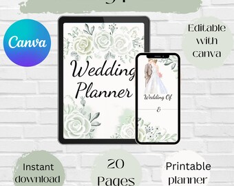 Wedding planner, digital planner, boho flowers, PDF file, fully customisable.