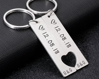 Couple Keychain Set Heart,Personalized 2 Pcs Matching Couple Keyring,Anniversary Gift for Him,Keychain for Boyfriend,Husband Gift,for him
