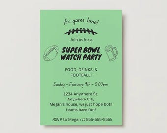 Super Bowl Watch Party Invitation: Editable Football Invite (Digital Template)