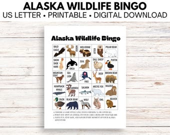 Bingo de vida silvestre de Alaska / Bingo de cruceros por Alaska / Bingo de Alaska / Bingo de vida silvestre