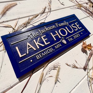 Custom Carved Wood Lake House Sign: Personalized Family Name Decor