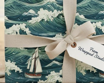Papel de regalo para veleros: Papel de regalo con estampado náutico oceánico
