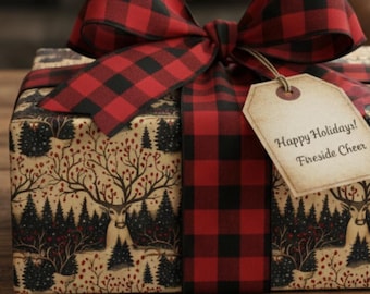 Rustic Woodland Deer Christmas Wrapping Paper: Winter Forest Berry Gift Wrap Roll, Reindeer